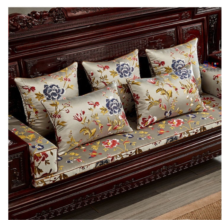 Birds and Flowers Jacquard Fabric: Silk Rayon Blend, 118" Wide