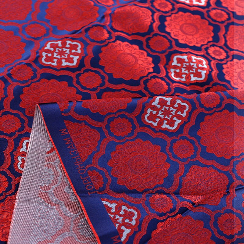 Red & Blue Floral Brocade Fabric: 29.5"W Rayon Cheongsam Material