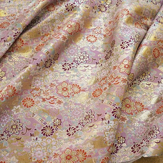 Gold Thread Japanese Brocade Fabric: Auspicious Floral Damask (60" Width)