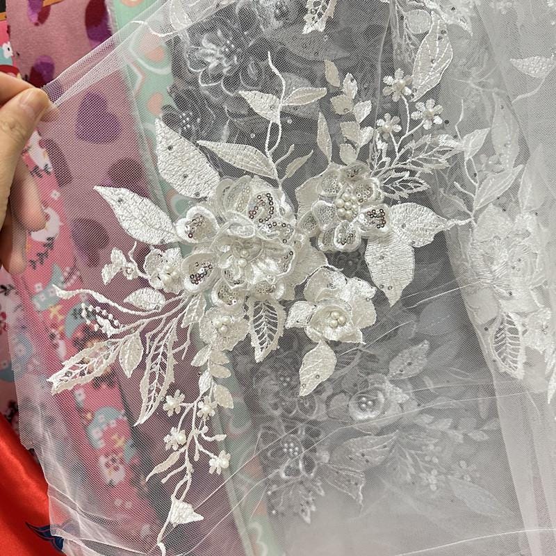 Colorful 3D Flower Beaded Lace: Bridal Wedding Veil Embroidery Patch