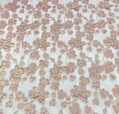Metallic Floral Jacquard Organza Fabric: 57"W Bronzing Dress Fabric