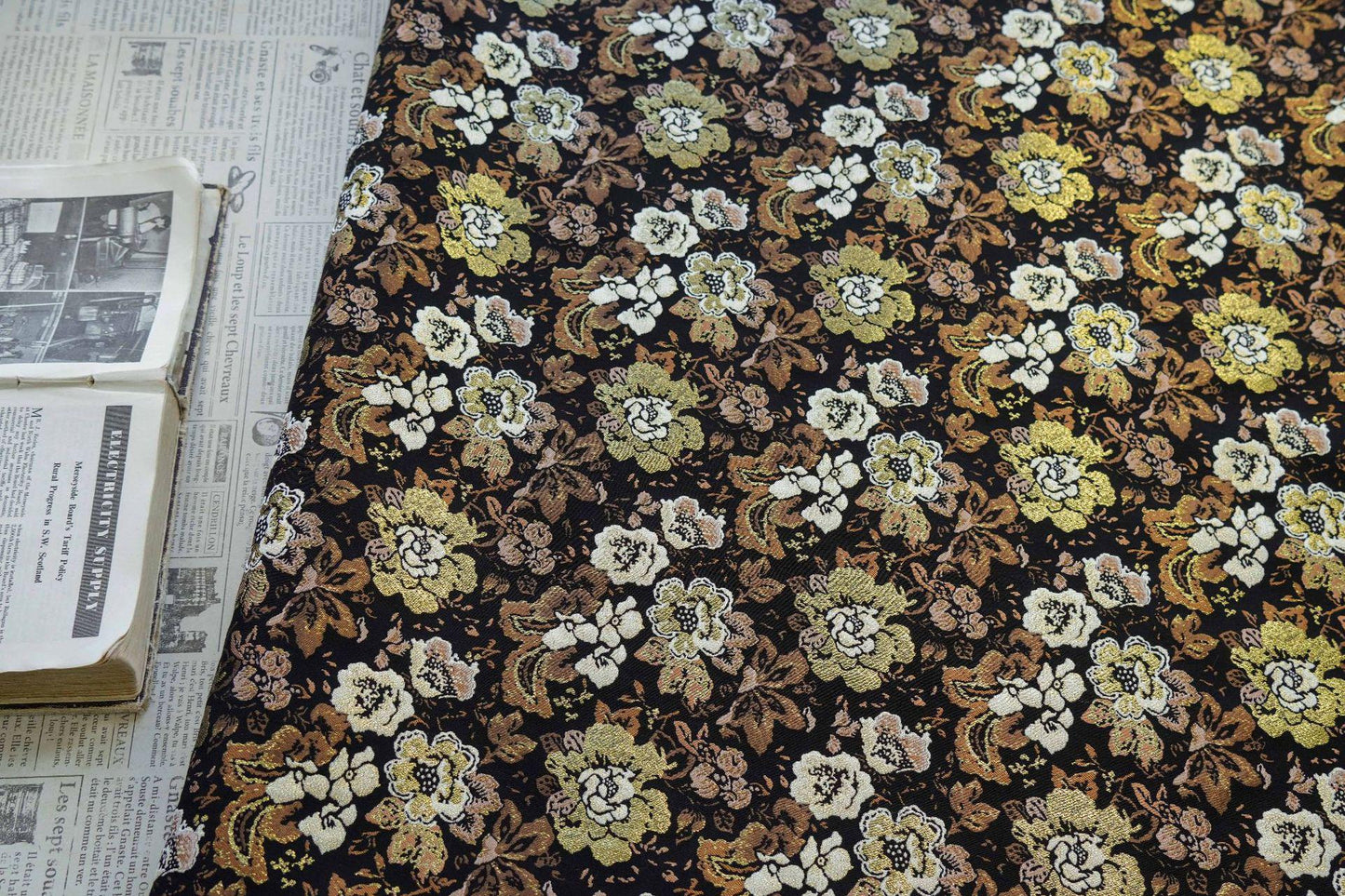 Baroque Jacquard Fabric: Gold Woven Palace Style Material - 59"W
