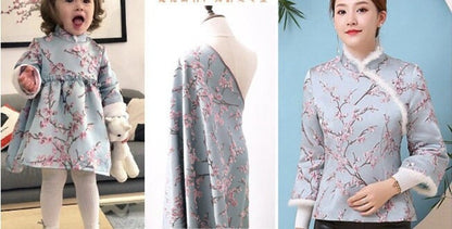 Tissu brocart de soie à fleurs de prunier : tissu pour cheongsam qipao multicolore