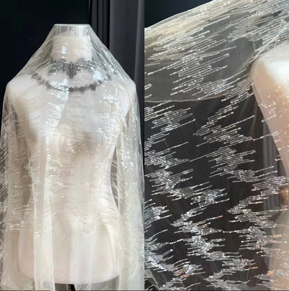 Tissu en maille pailletée, 150 cm de large, polyester transparent, pour costumes et décorations de mariage