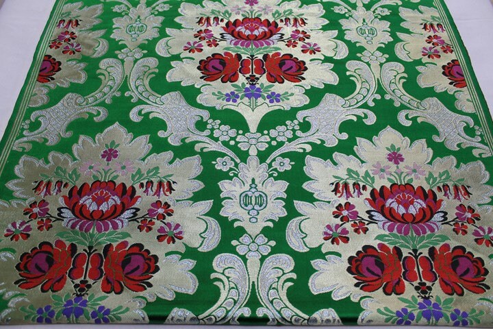 Tissu brocart de soie : motif floral pivoine dahlia, 74 cm de large, tissu de mariage