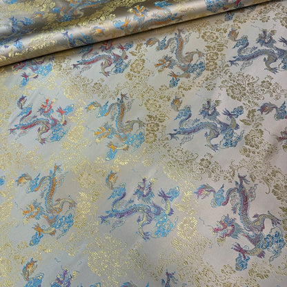 Tissu brocart de soie : motif grand dragon, 150 cm de large, ameublement et confection