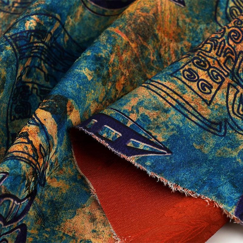 Bronze Jacquard Fabric - Iridescent Landscape Satin Tea Silk, 59"W