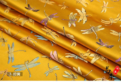 Dragonfly Floral Brocade Fabric: Elegant Silk Rayon Jacquard, 35"W