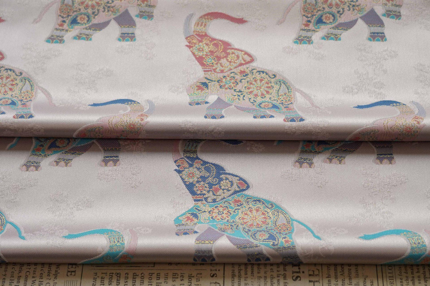 Elephant Brocade Fabric: 55" Ethnic Tibetan Damask, Costume Upholstery