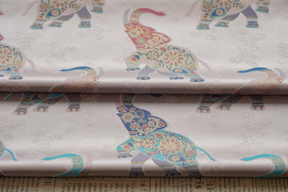 Elephant Brocade Fabric: 55" Ethnic Tibetan Damask, Costume Upholstery