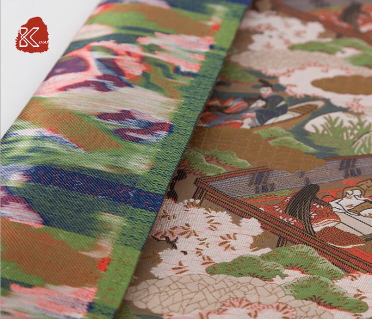 Genji Monogatari Jacquard Silk Brocade Fabric - 59"W Japanese Sewing Fabric