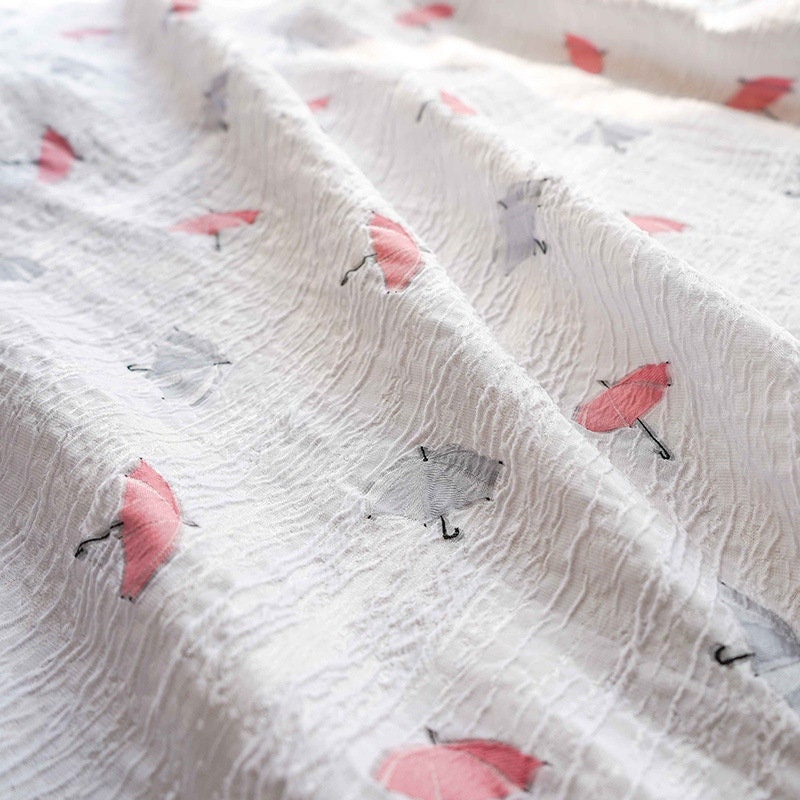 White Pleated Umbrella Fabric: Textured Rayon Blend, 59" Wide