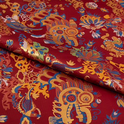 Silk Brocade Fabric: 55"W Dancing Dragon Upholstery, Costume, & Decor