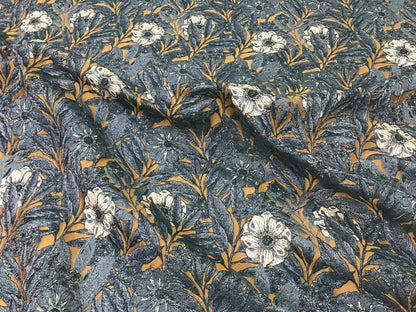 Floral Jacquard Fabric: Vintage Oil Painting Style, Yarn-Dyed, 63" Wide