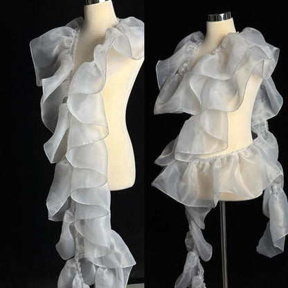 Sheer Pleated Organza Ruffle: 3D Fold Designer Fabric, Wedding Gown Decoration