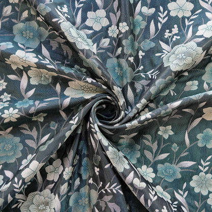 Japanese Floral Rayon Cotton Fabric: Blue Kimono Upholstery, 64"W