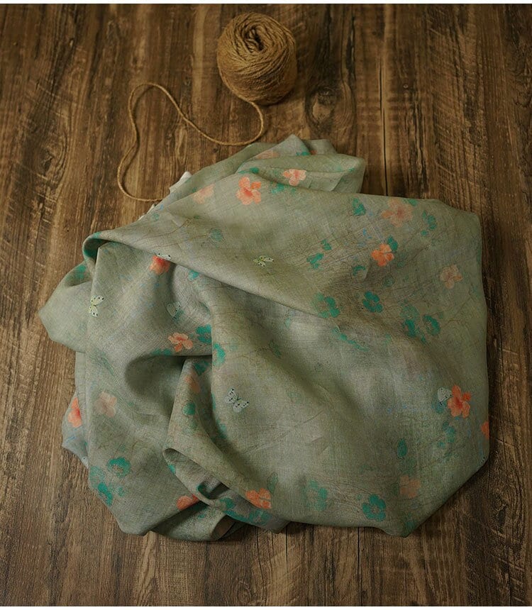 Rose Pattern Ramie Fabric: Soft Clothing & Home Textile (55"W)