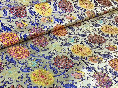 Lotus Silk Brocade Fabric: Colorful Cheongsam Qipao Material, 29.5"W