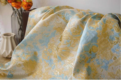 Gold Thread Floral Jacquard Fabric: 3D Texture, 55" Wide - By The Meter