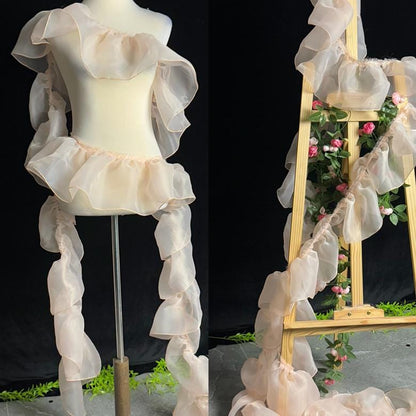 Sheer Pleated Organza Ruffle: 3D Fold Designer Fabric, Wedding Gowns
