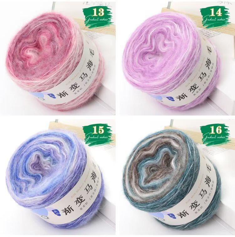 Rainbow Mohair Silk Yarn: Hand-Dyed Gradient Lace Knitting Wool