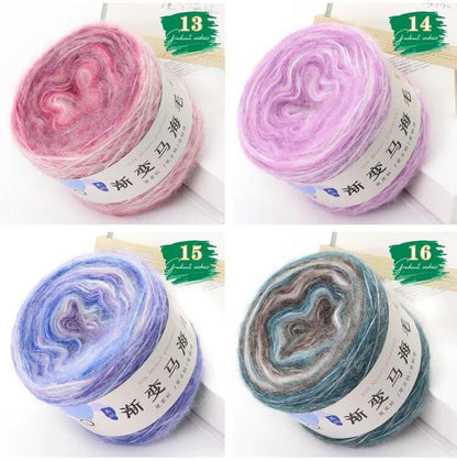 Rainbow Mohair Silk Yarn: Hand-Dyed Gradient Lace Knitting Wool