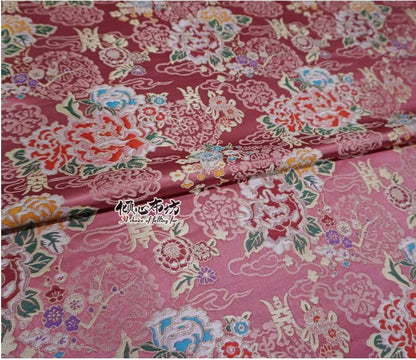 Tissu brocart de soie pivoine rose : 74 cm de large, décoration de costume de mariage