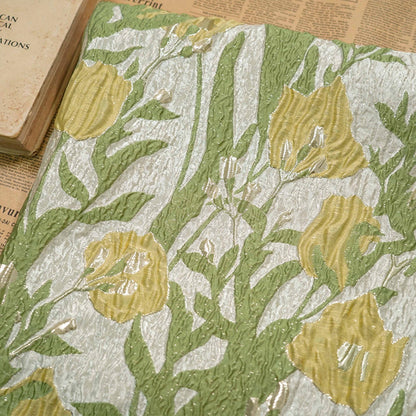 Floral Jacquard Fabric: Gold Thread 3D Texture, 55" Wide