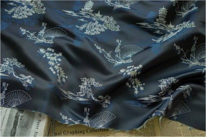 Jacquard Fabric: Ancient Fan Pattern Silk Rayon Blend, 67"W