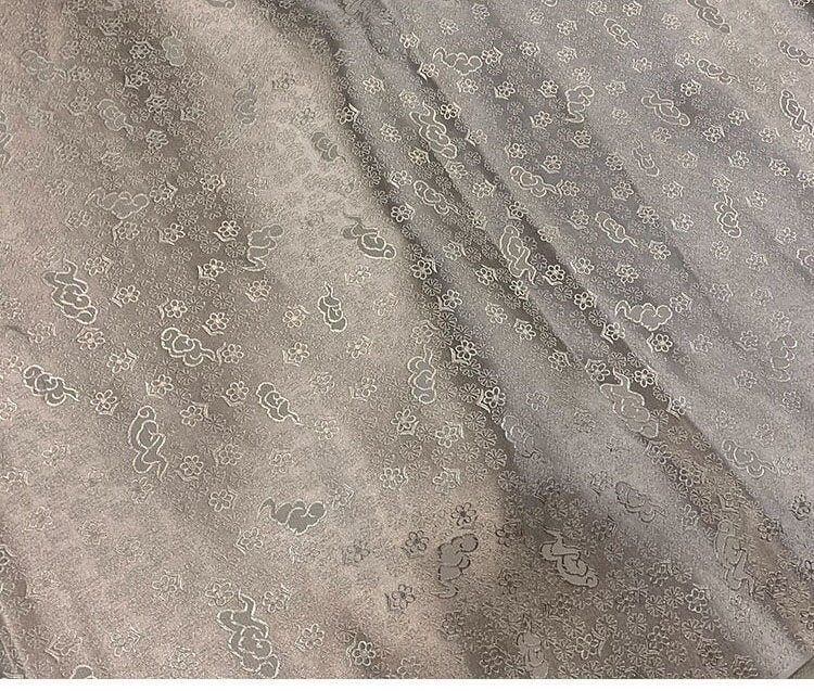White & Blue Silk Brocade Fabric: Snow Cloud Design, 29.5" Wide