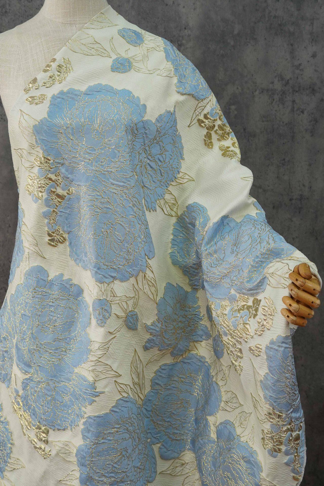Elegant Embossed Gold Thread Floral Jacquard Fabric ��� Luxury Dress & Home Decor Texti"Wide