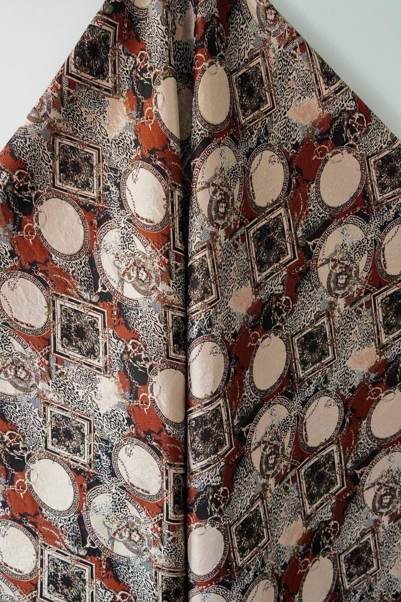 European-Style Jacquard Fabric ��� Round Crest & Scroll Pattern ��� Vest, Waistcoat, Upholstery, Ho"Wide