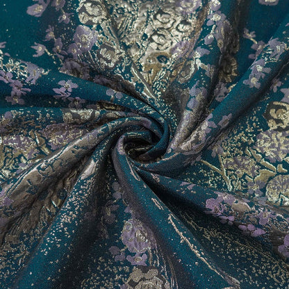 Gold Thread Jacquard Fabric: Dark Green 3D Style (59"W)
