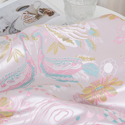 Baby Pink Crane Brocade Fabric: 59"W Jacquard Satin, Costume Decor