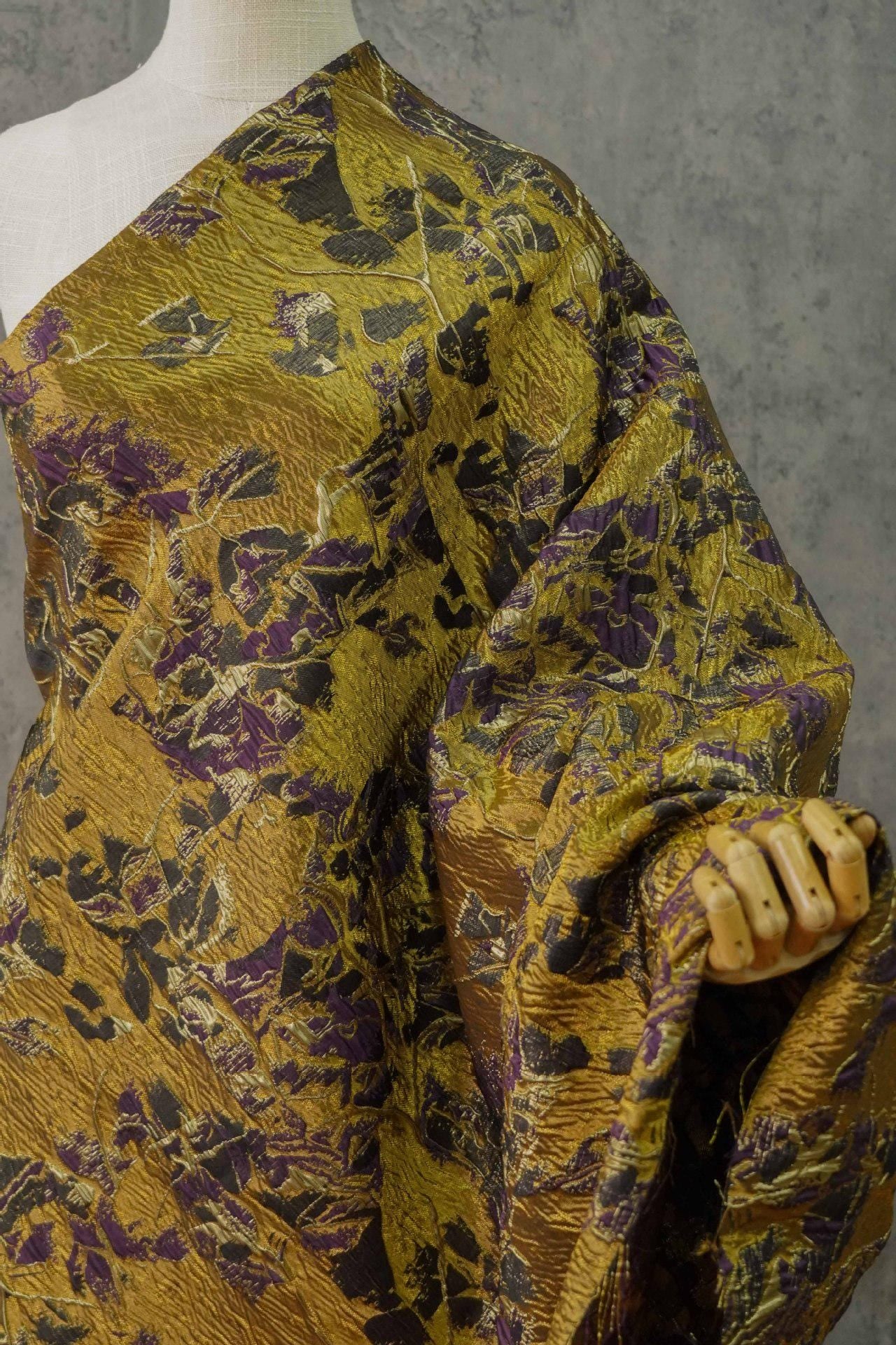 Gold Thread Jacquard Fabric: 3D Texture Upholstery, Costume, Decor - 55"W