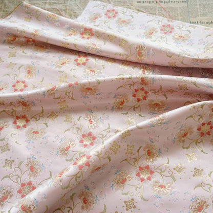 Gold Thread Jacquard Fabric: Pink 3D Flower Designer Fabric, 62"W
