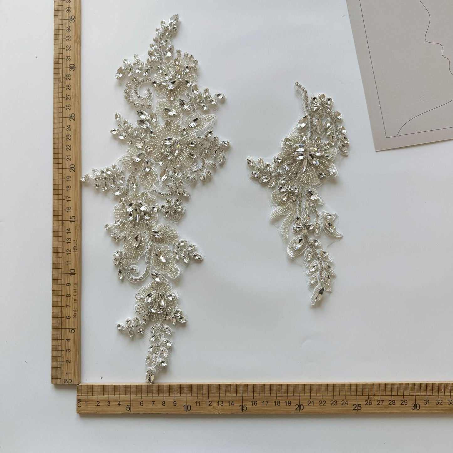 Embroidered Rhinestone Lace Trim: Bridal Wedding Dress Applique