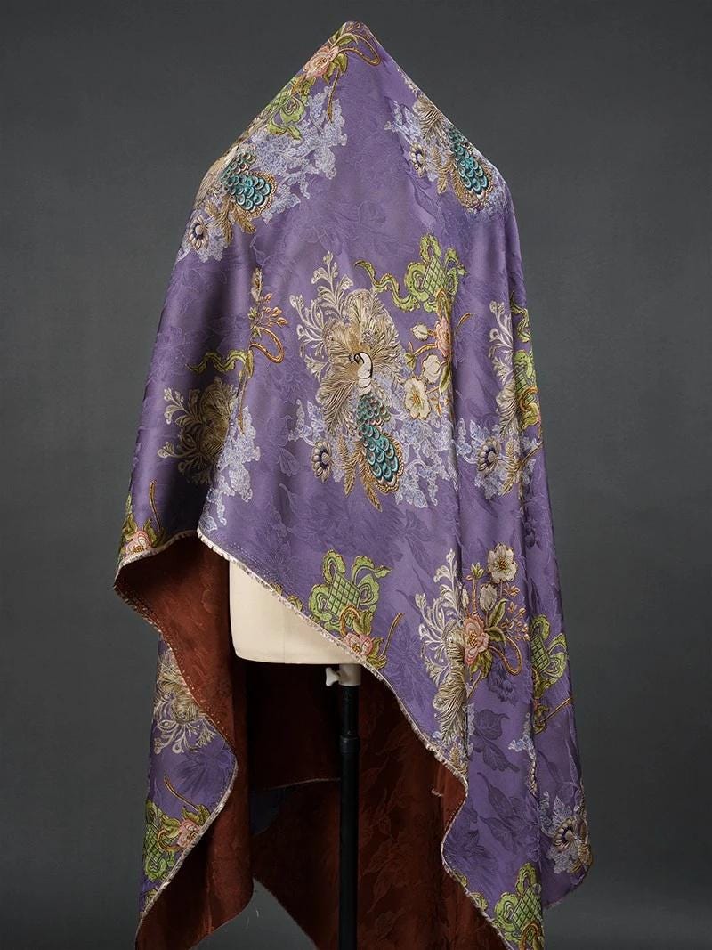 Purple Peacock Tea Silk Satin Fabric - 58"W Upholstery & Costume