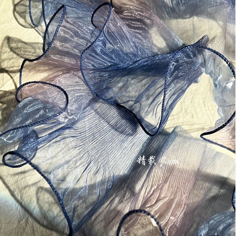 Two-Toned Ruffle Organza Fabric: 3D Folds, 15cm Wide