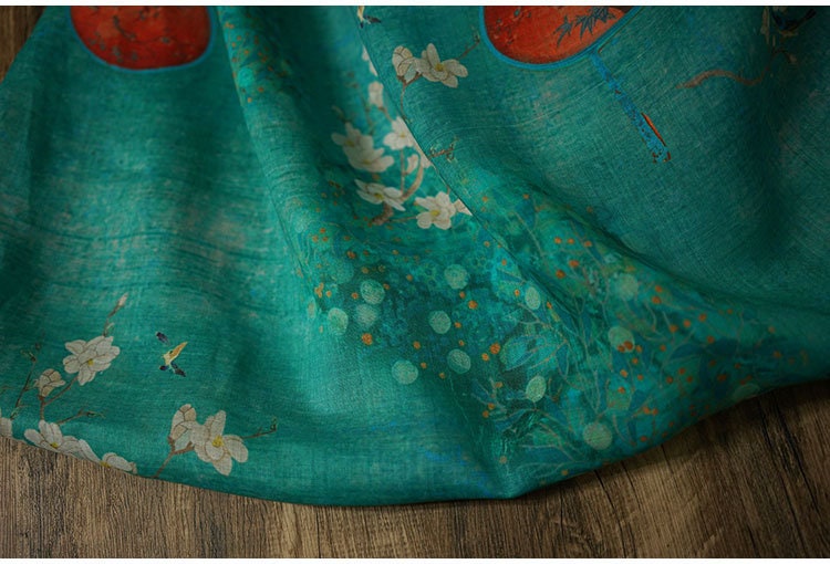 Jade Green Ramie Fabric: Floral Cheongsam Qipao Textile, 55"W