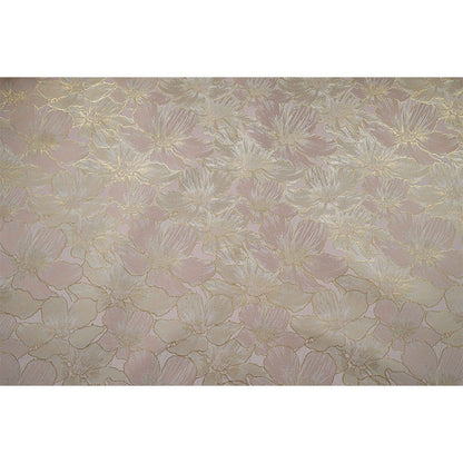 Tissu jacquard à broderie florale dorée : 162,5 cm de large. Idéal pour l’ameublement, les costumes et les rideaux. Vendu au mètre.