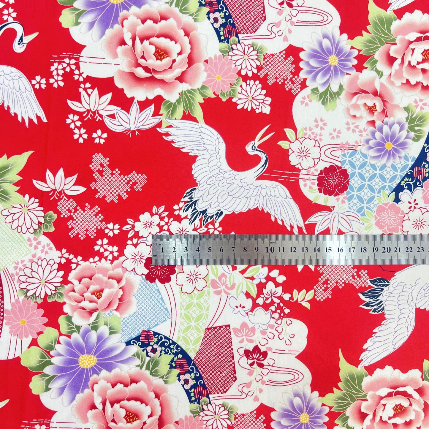 Japanese Crane Flower Fabric: 100% Cotton Sewing Material