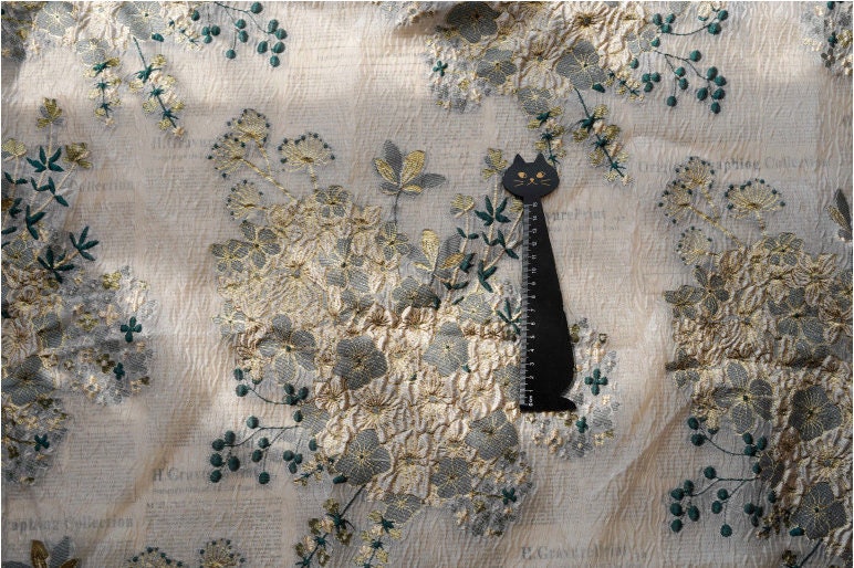 Floral Organza Jacquard Fabric: Gold Thread, 54" Wide, By The Yard