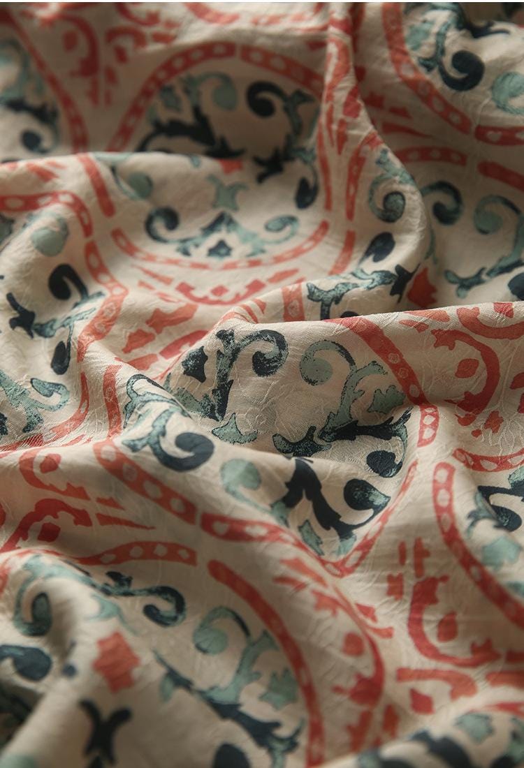 Tissu Tencel Ramie : Impression Dunhuang, Couture et Ameublement - Au mètre