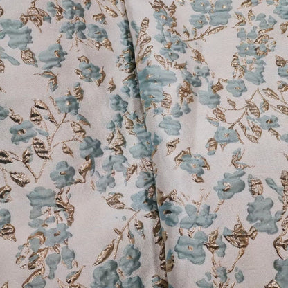 Tissu jacquard à motif floral et fils dorés : texture 3D pour ameublement et costumes - 142 cm de large