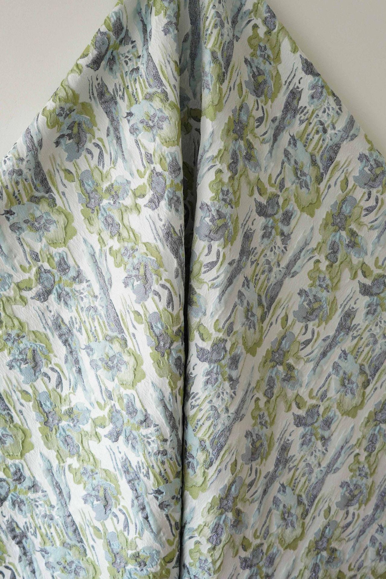 French Abstract Floral Jacquard Fabric: Gold Thread Embossed Woven - 55"W