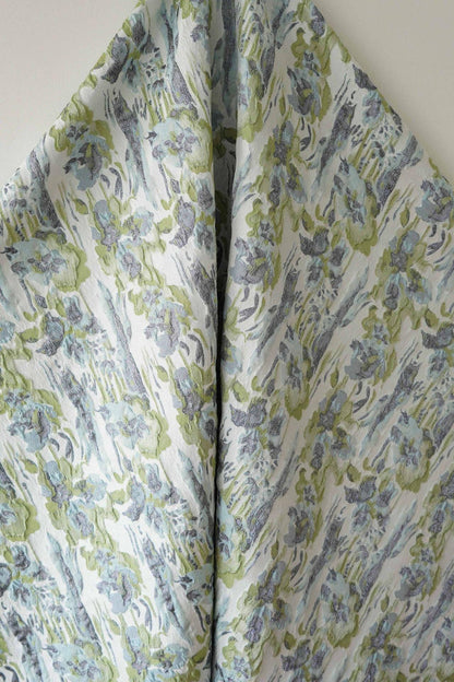 French Abstract Floral Jacquard Fabric: Gold Thread Embossed Woven - 55"W