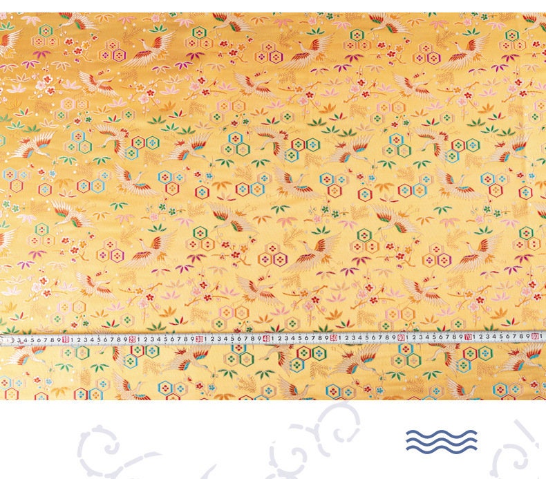 Gold Crane Embroidery Jacquard Fabric: Chinese New Year Damask (By The Meter)