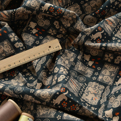 Japanese Cotton Linen Fabric: Patchwork Print for Sewing & Upholstery