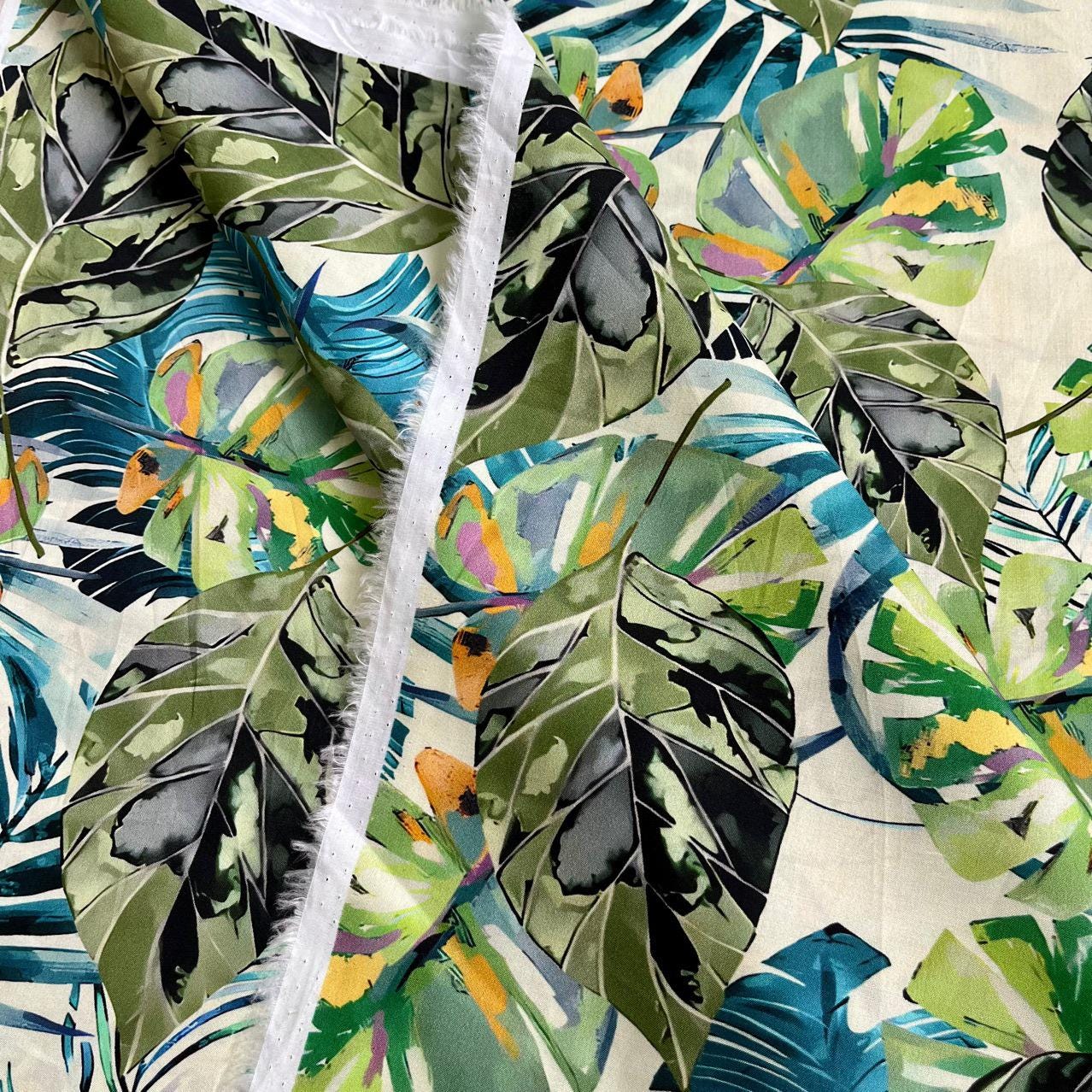 Tropical Leaf Cotton Fabric: 1960s Style Print, 59" Wide